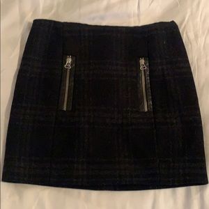 Maje Plaid Shift Skirt Leather Trim
